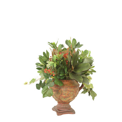 Mixed Magnolia and Ivy in Rust Urn