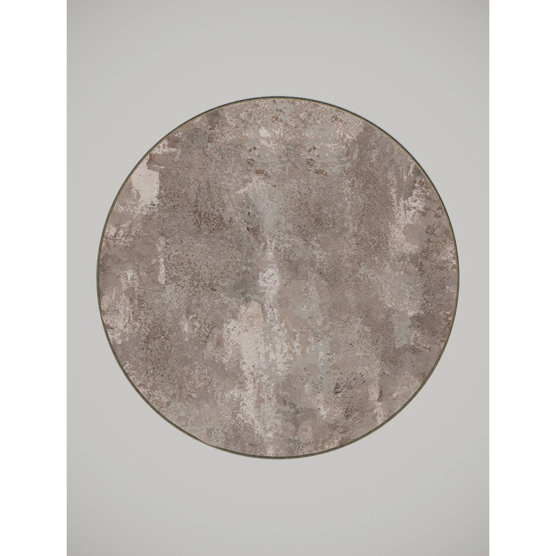 Tapis abstrait en polyester / chenille beige / brun tissé à la machine Hauteur, Rond 7 pi