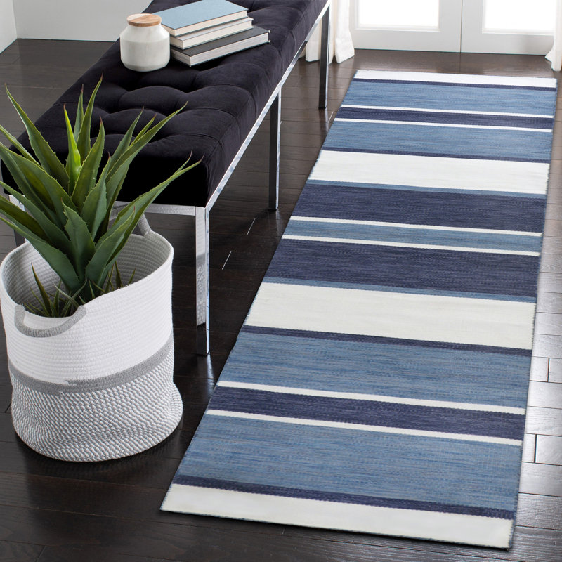 Tapis rayé bleu marine / blanc Sallee, Tapis de couloir 2 pi x 8 pi