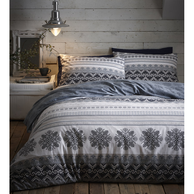 Vanissea Fairisle Scandi Brushed Cotton Duvet Cover Set, Single Duvet Cover + 1 Standard Pillowcase, Natural