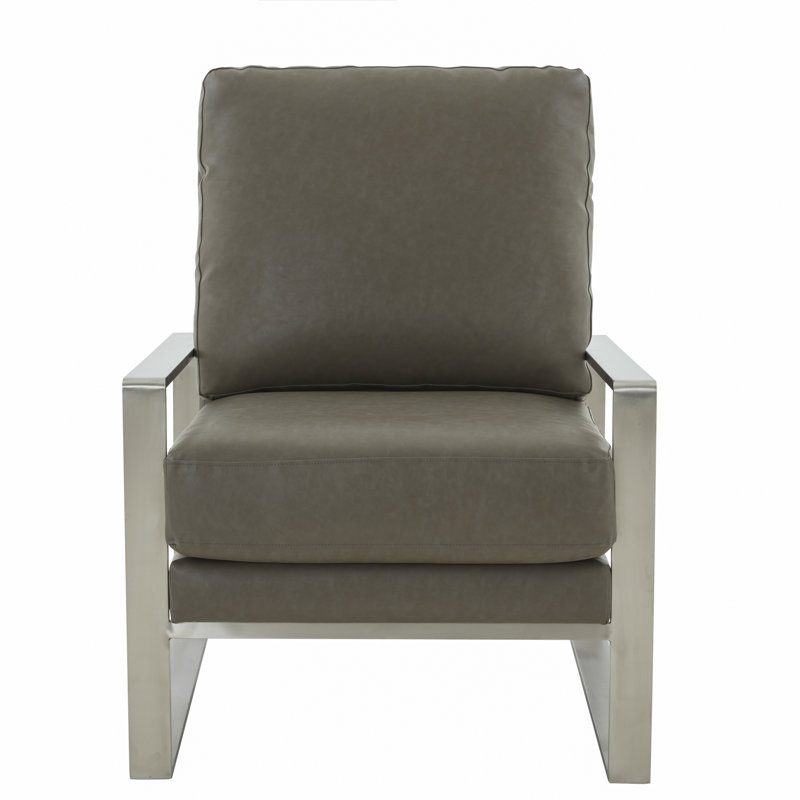 Lexington Avenue Modern Leather Accent Armchair - Brushed Stainless Steel Sled Base Mid Century Luxury Lounge Chair, Grey