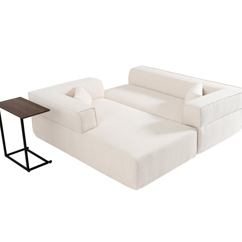 Home Sectional Couch, 112" Modular With Side Table, Wrinkle- Boucle, No Assembly, Wide Seat Living Room Furniture ,