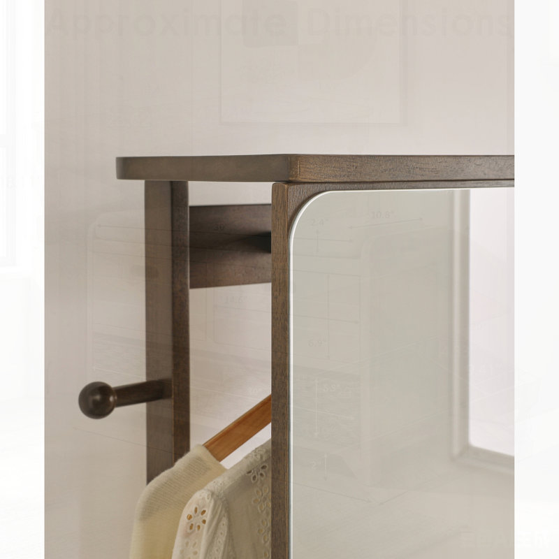 Armoire à miroir pleine grandeur en bois d'hévéa massif, armoire à bijoux autoportante avec crochets et tablettes multifonctionnels pour la chambre à coucher et le placard