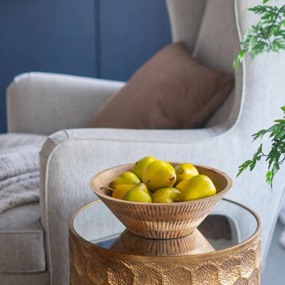Bol à chat rond en bois naturel avec base étroite - Décoration de table et tablette polyvalente