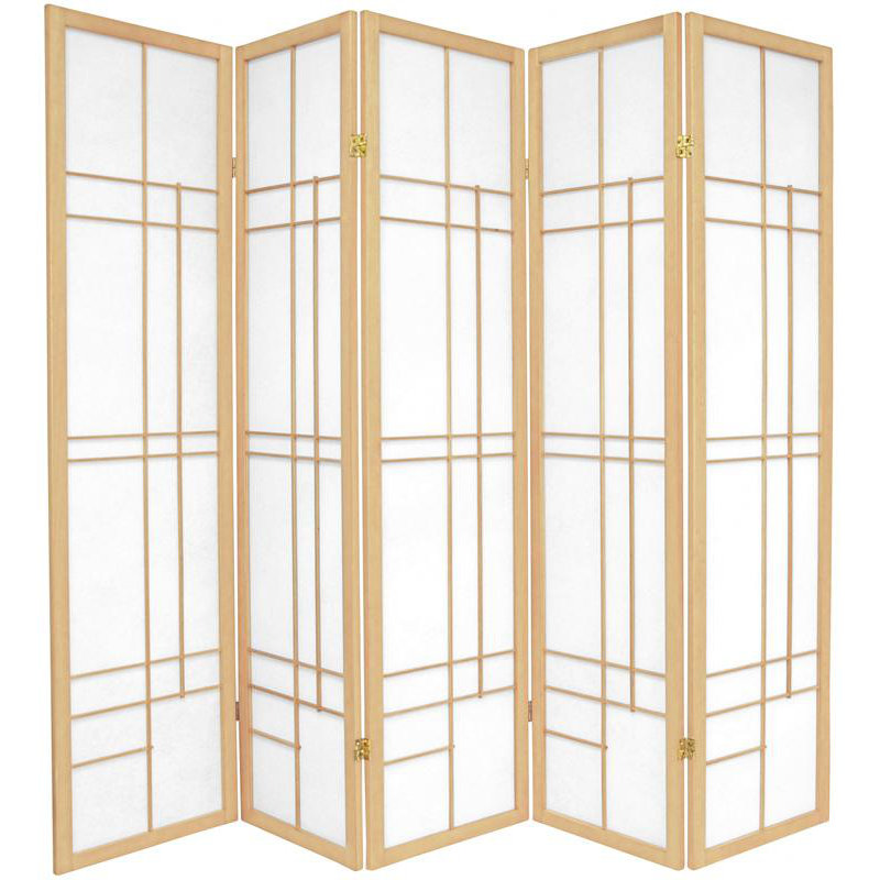 70.25" x 70" Eudes Shoji 5 Panel Room Divider, Natural, 5