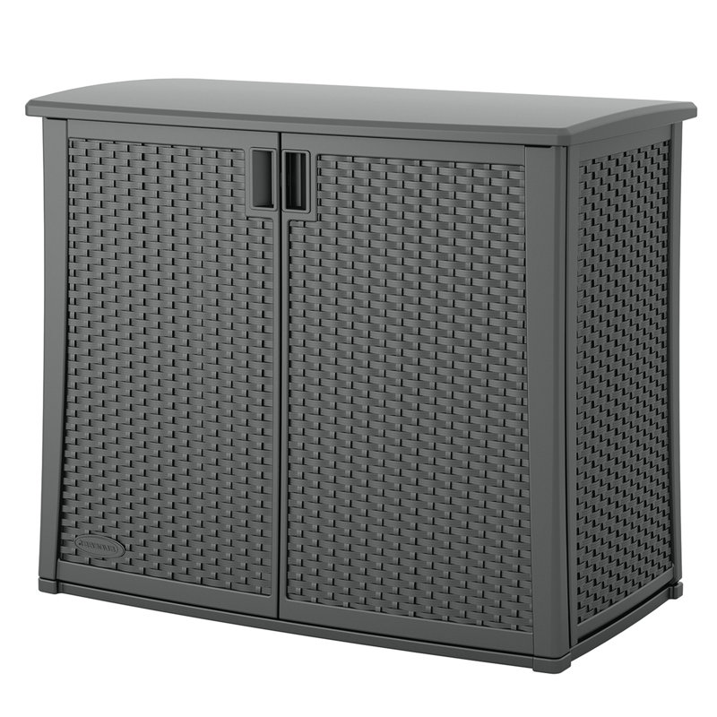 Cool Gray Lockable Wicker Plastic Outdoor 2-Door Cabinet