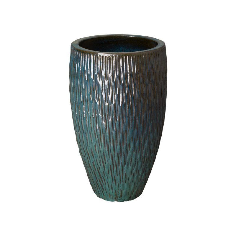 Pot à fleurs en céramique Abdussalam, Bleu sarcelle, H 27 po x l 17 po x P 17 po