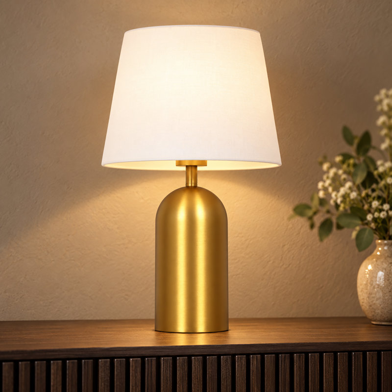 1-Light Dimmable Gold Linen Modern Dome Table Lamp