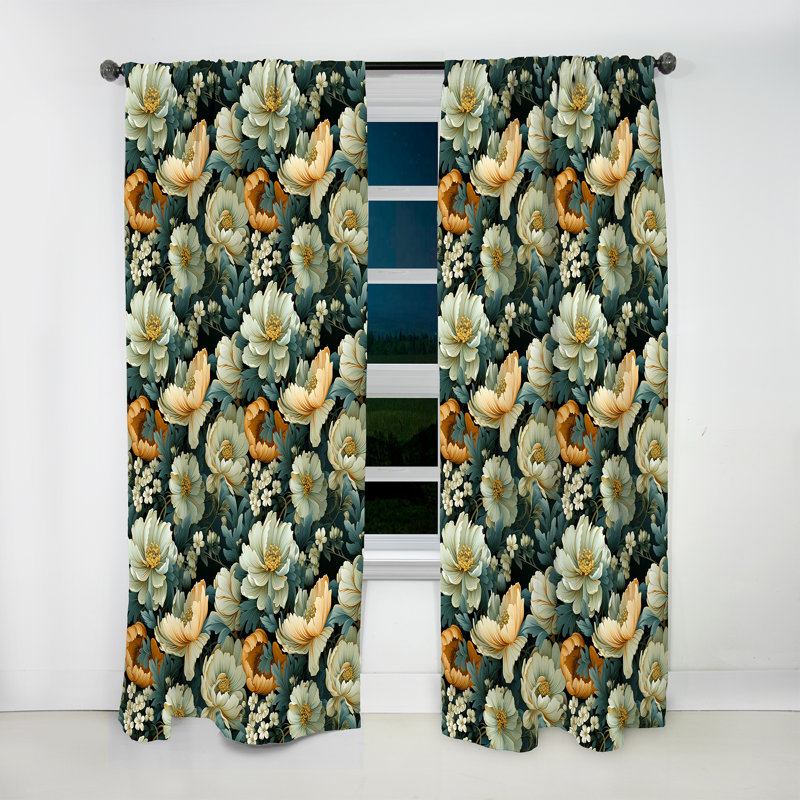 Botanical Green Damask Harmony I - Rideau damassé - Rideau damas obscurcissant - 1 panneaux, L 52 po x L 120 po