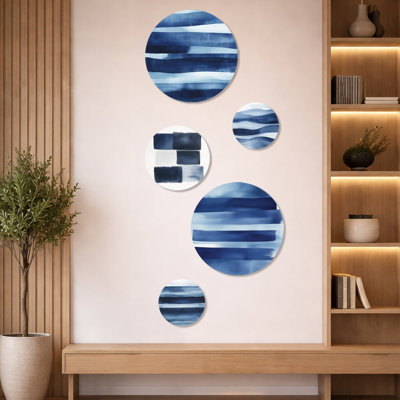 Indigo Horizon - Abstract Modern Transitional 5 Piece Metal Wall Art Set