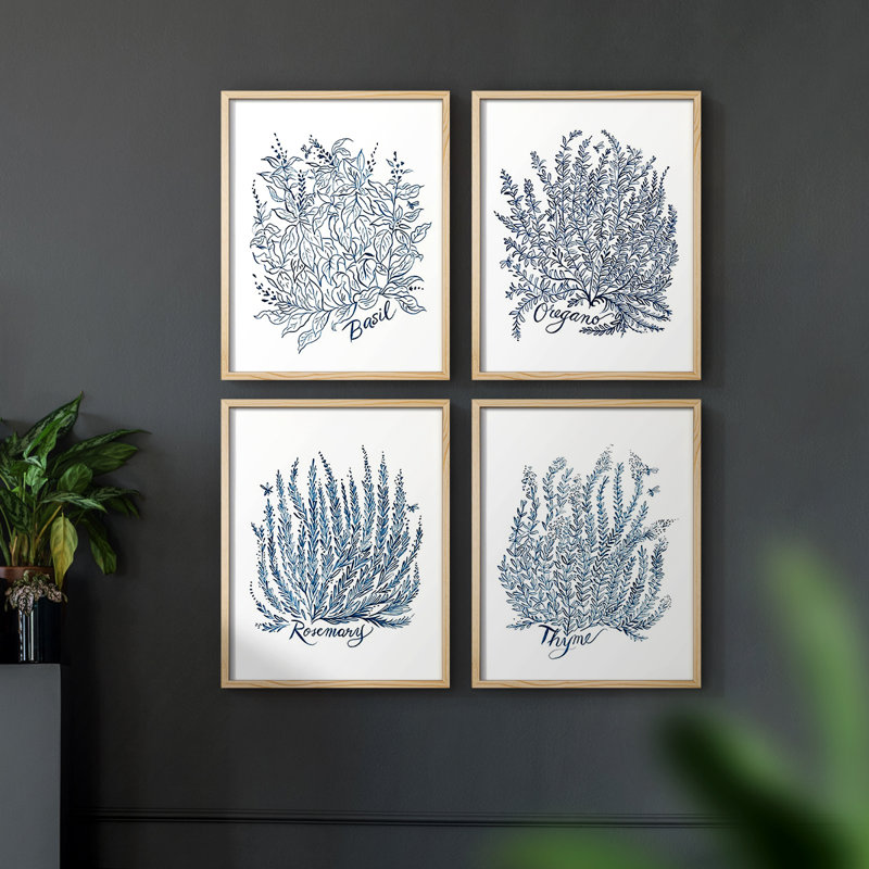 Reproduction encadrée de motifs de feuilles à motif III - ensemble de 4, H 10 po x l 8 po, Naturel