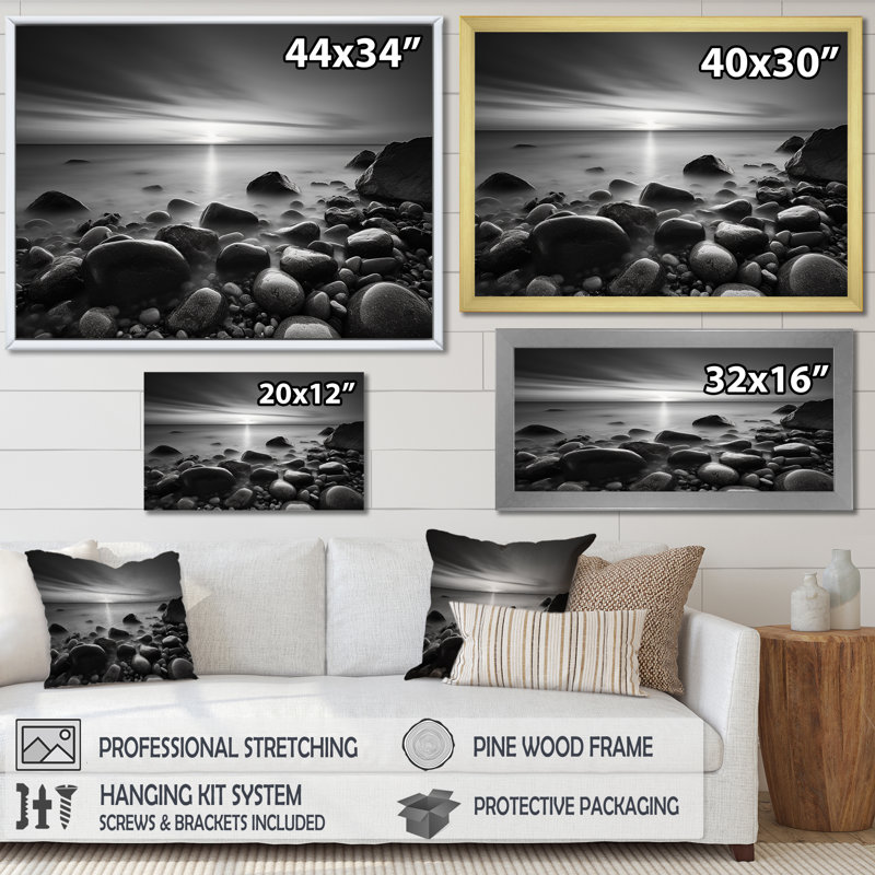 Pitman - reproduction d'art mural plage et océan, Cadre flottant noir, H 12 po x l 20 po x P 1 po