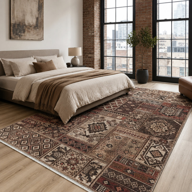 Oriental Cotton and Chenille Flatweave Area Rug, 160 cm round