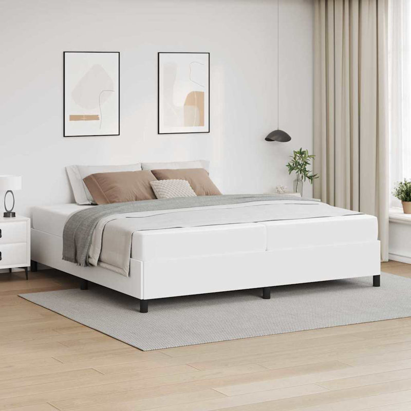  Structure de lit avec matelas en similicuir blanc 78,7 po x 78,7 po, Blanc, Très grand lit