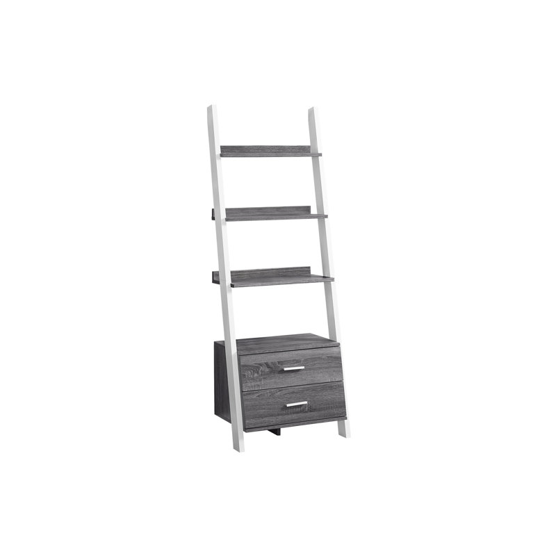 Bibliothèque, bibliothèque, étagère, échelle, 4 niveaux, H 69 po, bureau, chambre à coucher, stratifié gris et blanc, contemporain, moderne