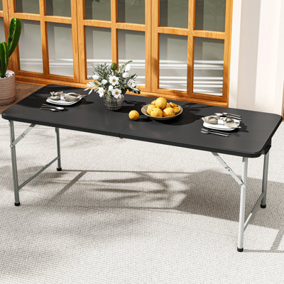 70.9" White/Black Rectangular Foldable Plastic Outdoor Dining Table by Arlmont & Co.