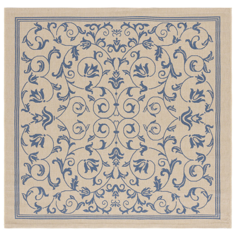 Arneshia Floral Tan/Blue Indoor/Outdoor Area Rug
