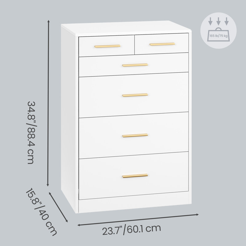 Holsworthy Bedroom Chest Of Drawers, Modern Storage Dresser With 6 Drawers, White