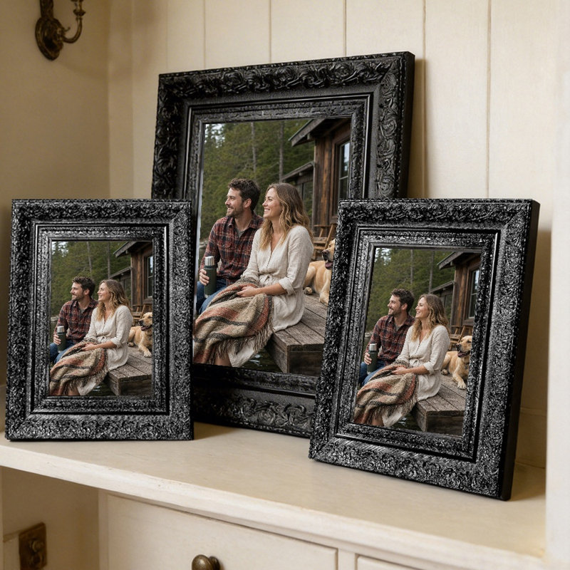 Cadre photo noir élégant 3 pièces 5 po x 7 po avec façade en plexiglas noir, Noir, 3, 5" W x 7" H