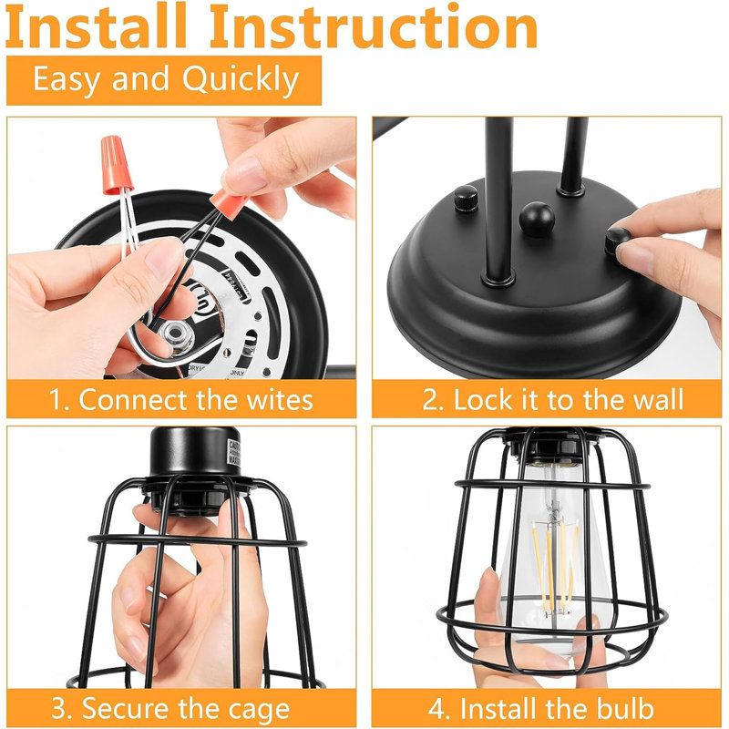 Matte Black 3-Light Industrial Cage Vanity Light