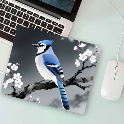 Tapis de souris haut de gamme 15,75 po x 31,51 po à fleurs noires et blanches et oiseau bleu Diatom Mud