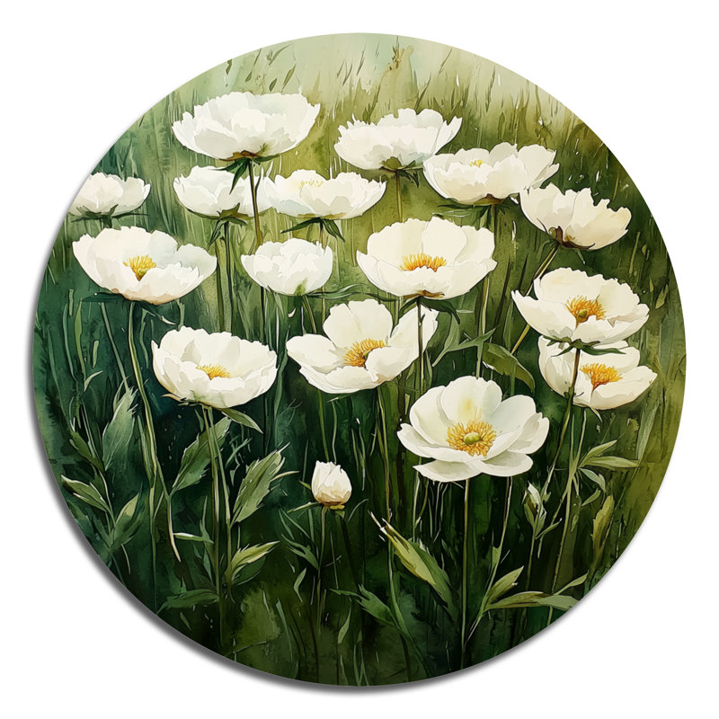 Kazuo - pivoines rondes, impression sur métal, H 36 po x l 36 po