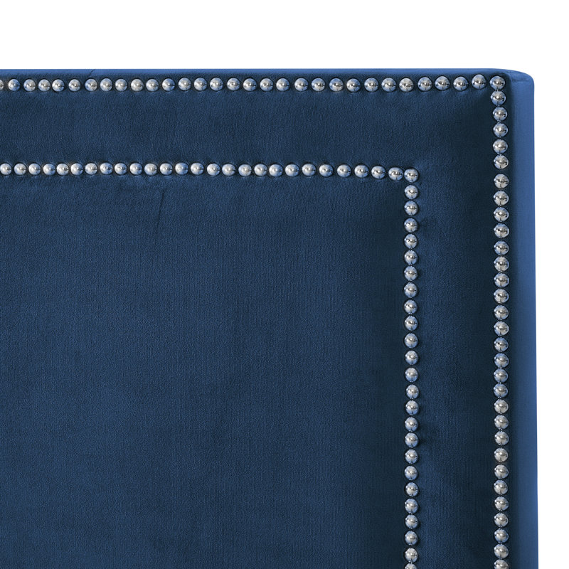 Lit plateforme tapissier Crampton, Très grand lit, Marine, Velours
