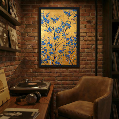 Plantes et fleurs Fleurs bleues sur fond doré