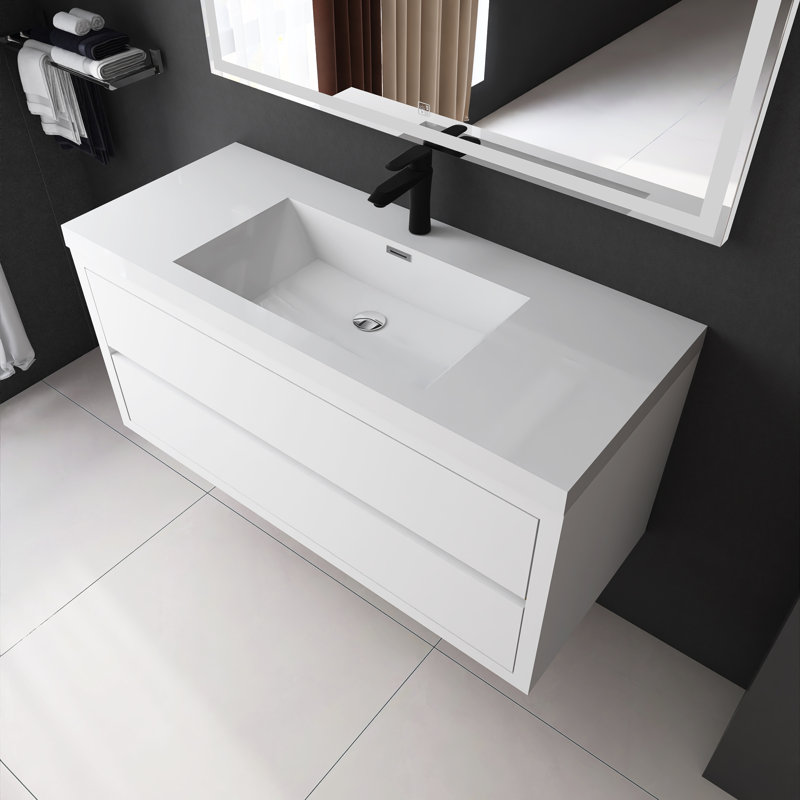 Meuble-lavabo mural 48 po avec lavabo, Blanc