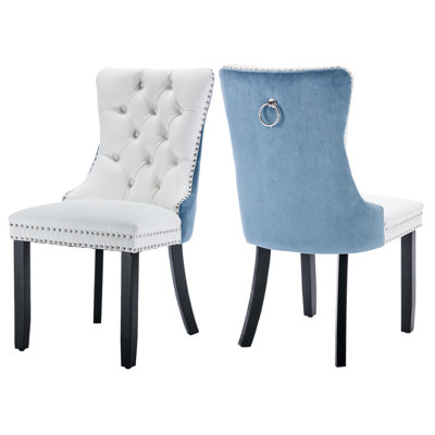 Kingson Modern Glam Tufted Two-Tone Dining Chair with Nailhead Trim & Back Pull Ring