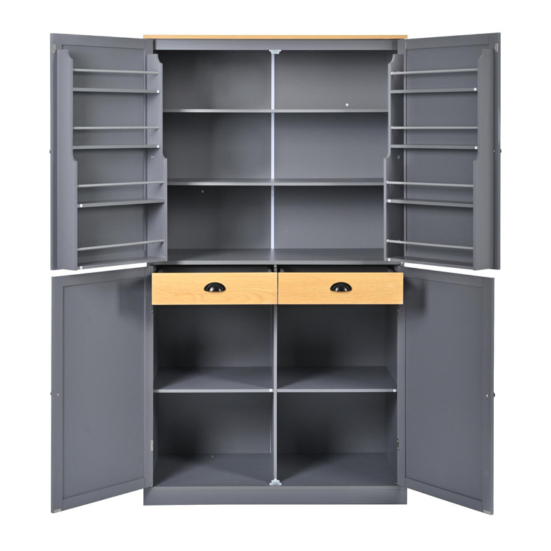 Grande armoire de rangement autoportante 40,2 x 20 x 71,3 pouces avec 2 tiroirs, 2 tablettes réglables, 8 tablettes de porte pour la cuisine, la salle à manger, gris