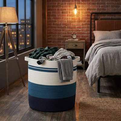 Panier à linge tissé 80L avec poignées, panier de rangement décoratif pour jouets, couvertures, vêtements