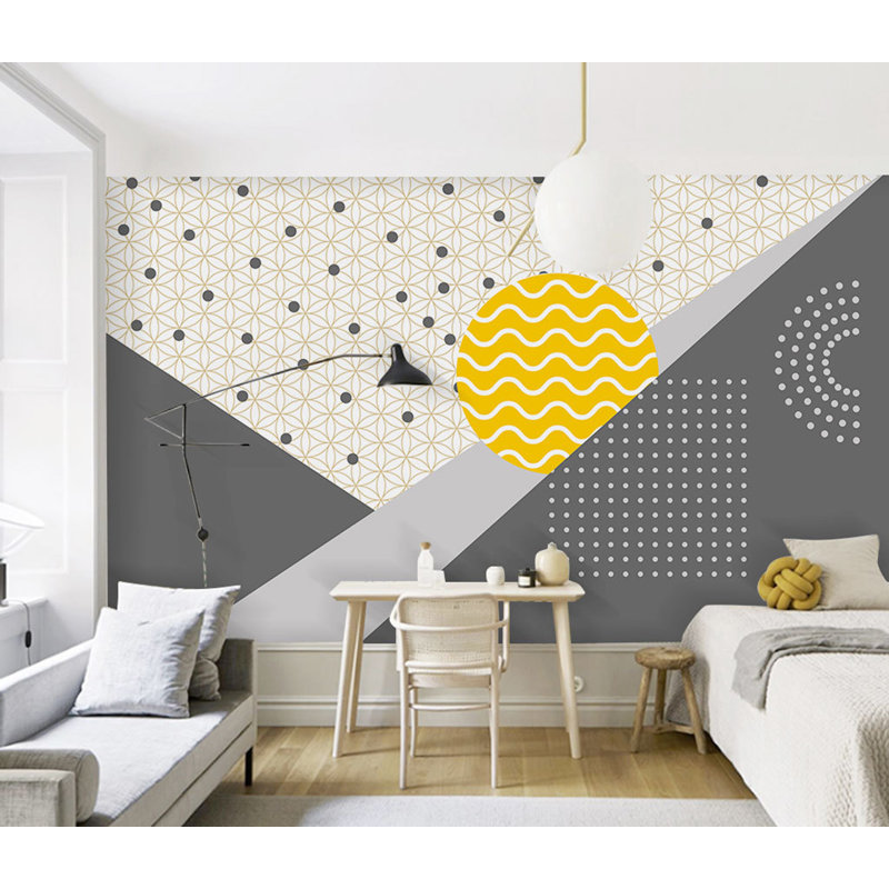 Papier peint amovible Modern Art Wavy Sun, L 48,96 po x l 75 po