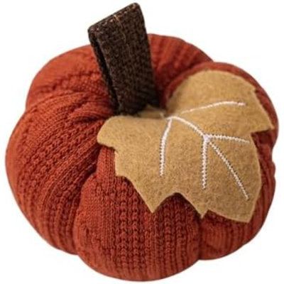 Faux Fall Harvest Crochet Pumpkins - Small Knit Rustic Farmhouse Foam Decor For Thanksgiving Halloween Autumn Mantel Table (Orange, 9Cmx9cmx6cm)