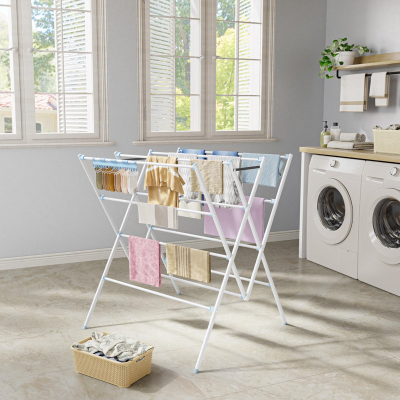 Foldable Clothes Drying Rack with Sock Clips, Blue