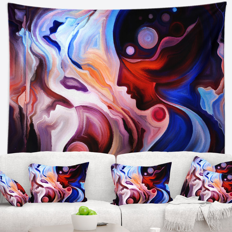 Abstrait regarder femme peinture tapisserie, H 32 po x l 39 po