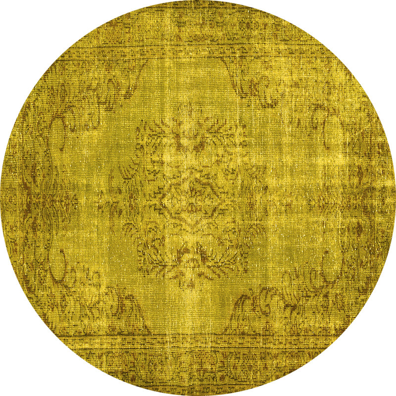 Tapis contemporain 448 jaune lavable à la machine, Rond 3 pi