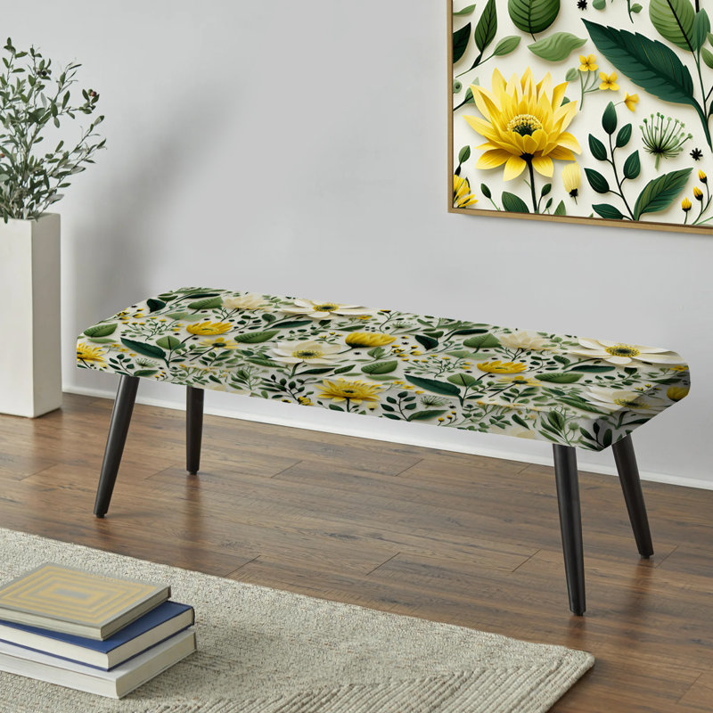 Meadow Greenery Botanical Green - Botanical Upholstered Black Bench