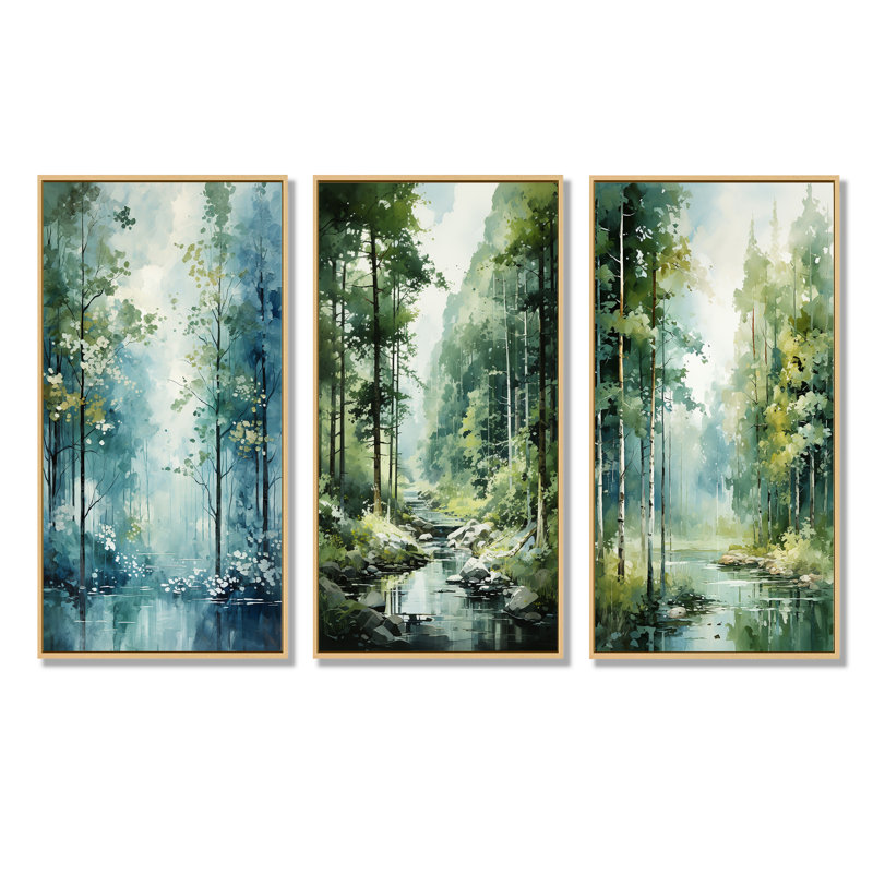 Tranquil Shadows Green Forest - ensemble de salon 4 pièces, Cadre flottant brun, H 32 po x l 48 po