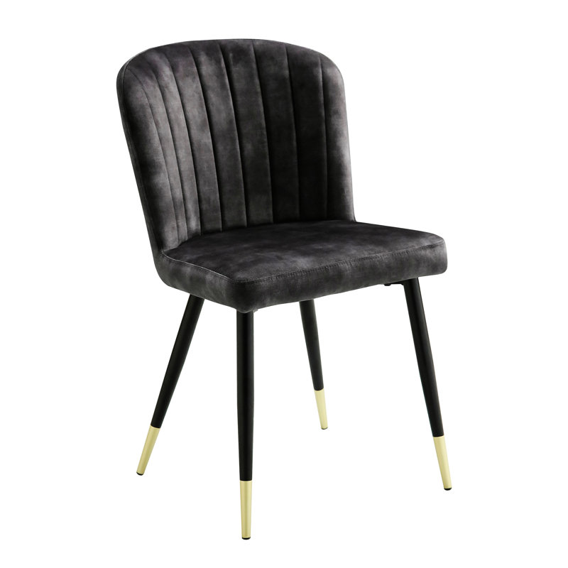 Charcoal Velvet Upholstered Side Chair with Black Metal Legs