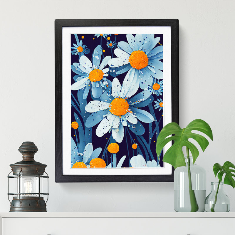 Steinsel Daisy Flower Splatter Vol.2 - Single Picture Frame Print, 46" H x 34" W, Brown