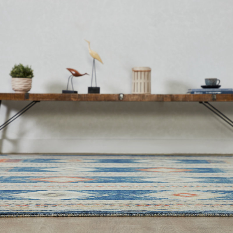 Sundance Mesa Canyon Ikat Blue Wool Hand Crafted Area Rug, Rectangle 9'9" x 12'6"