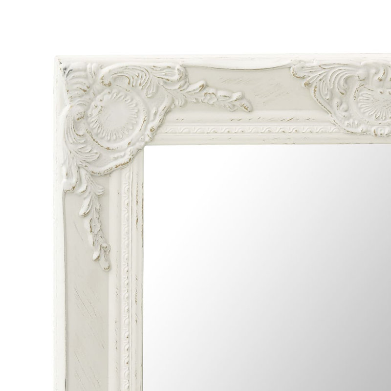 Miroir mural de salle de bain avec miroir de meuble-lavabo de style baroque, 19,70 po x 31,50 po, Blanc