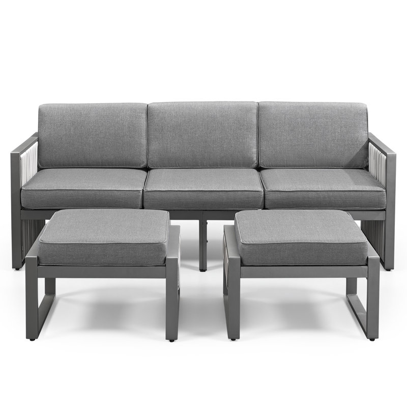 Trinie Outdoor Patio Sofa With Cushions, Light Gray