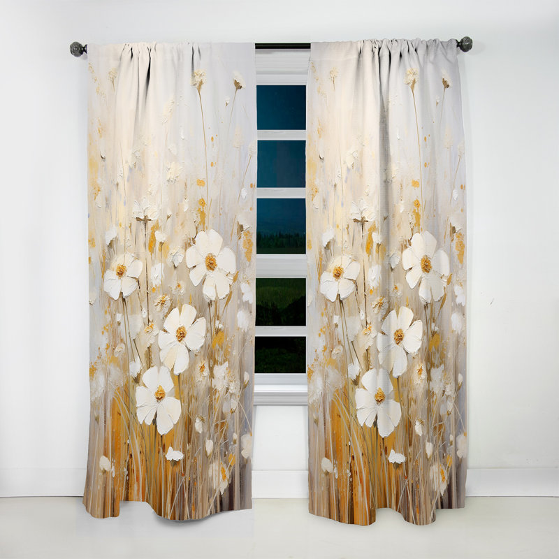 Kierstynn Beige Wildflowers Breeze V - Wildflowers Curtain - Velvet Room Darkening - 1 Panel, 52" W x 90" L