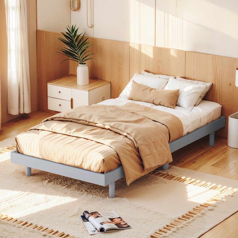 Sleek Modern Floating Platform Bed Frame, Gray, Twin