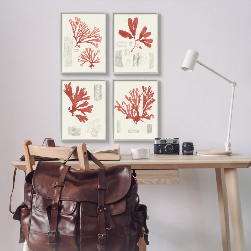 Ensemble d'illustrations texturées et giclées sur un fond de corail rouge, Estampe numérique Farmhouse, L 11 po x H 14 po