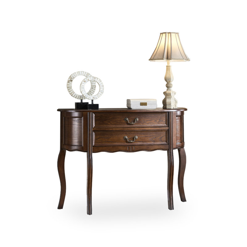 Console en bois massif en demi-cercle, Noyer, H 34,65 po x l 39,37 po x P 14,17 po