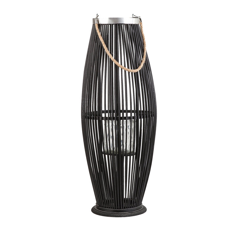 Wood Floor Lantern, Black, Black Framed