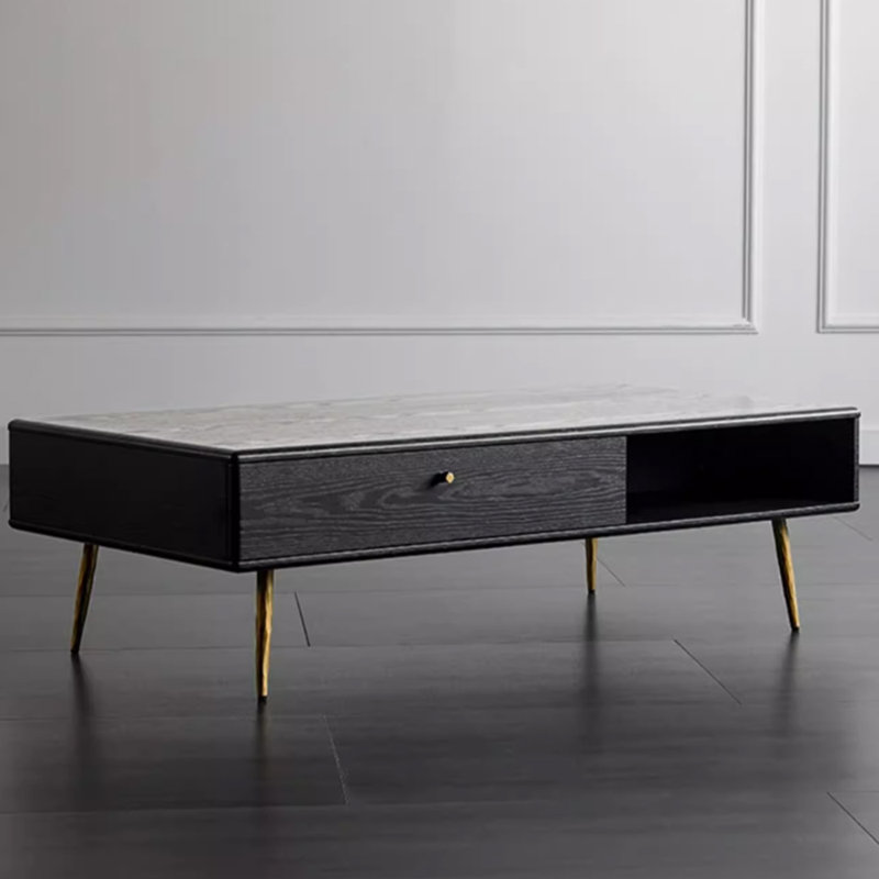 Table basse en bois massif noir au design rétro